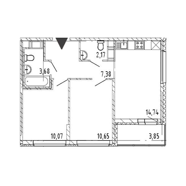 2-комнатная квартира 48.69 м², 16/17 эт., ЖК «Новые горизонты 2»